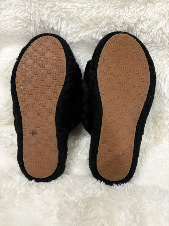 UGG Black Plush Slide Sandals with Branded Elastic Heel - Picture 7 of 8